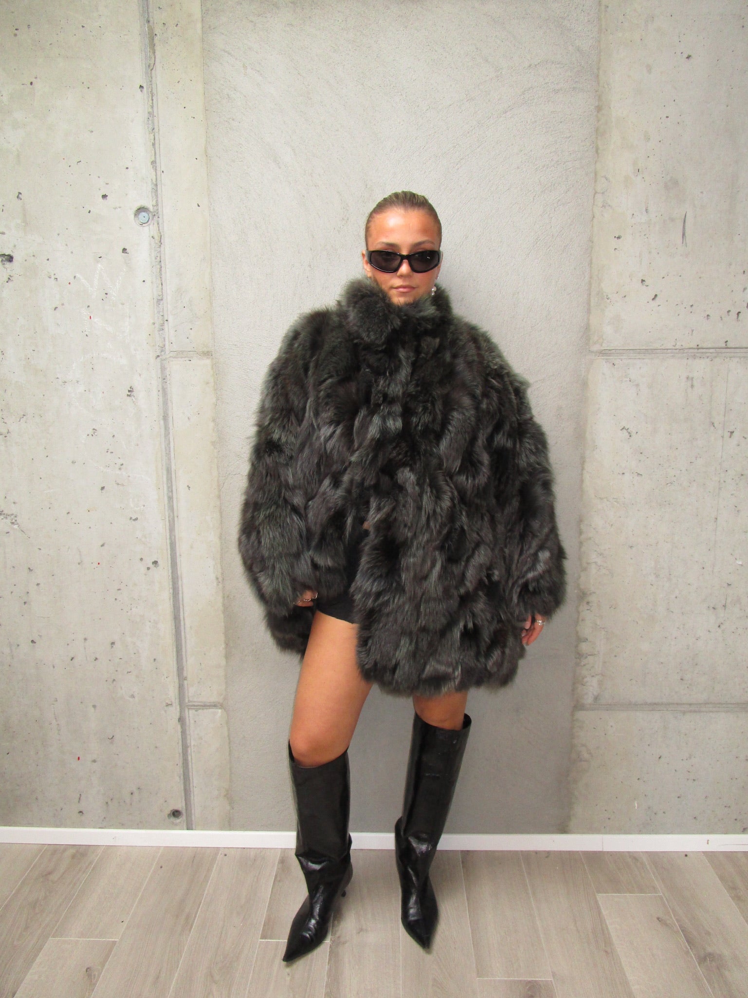 DARK GREEN FOX FUR COAT