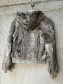 RABBIT FUR REVERSABLE HOODED JACKET