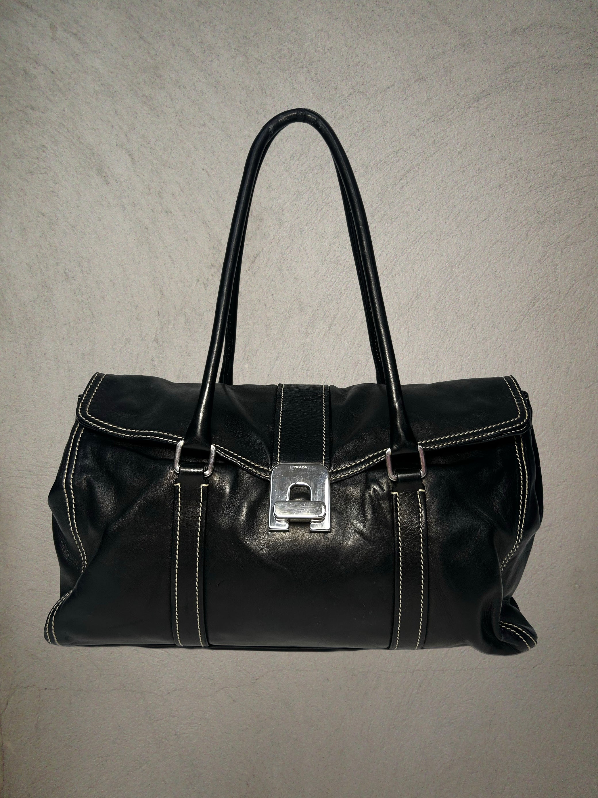 PRADA LEATHER FLAP SHOULDER BAG