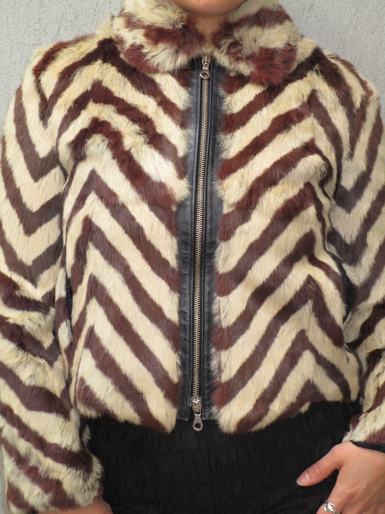 STRIPED RABBIT FUR JACKET