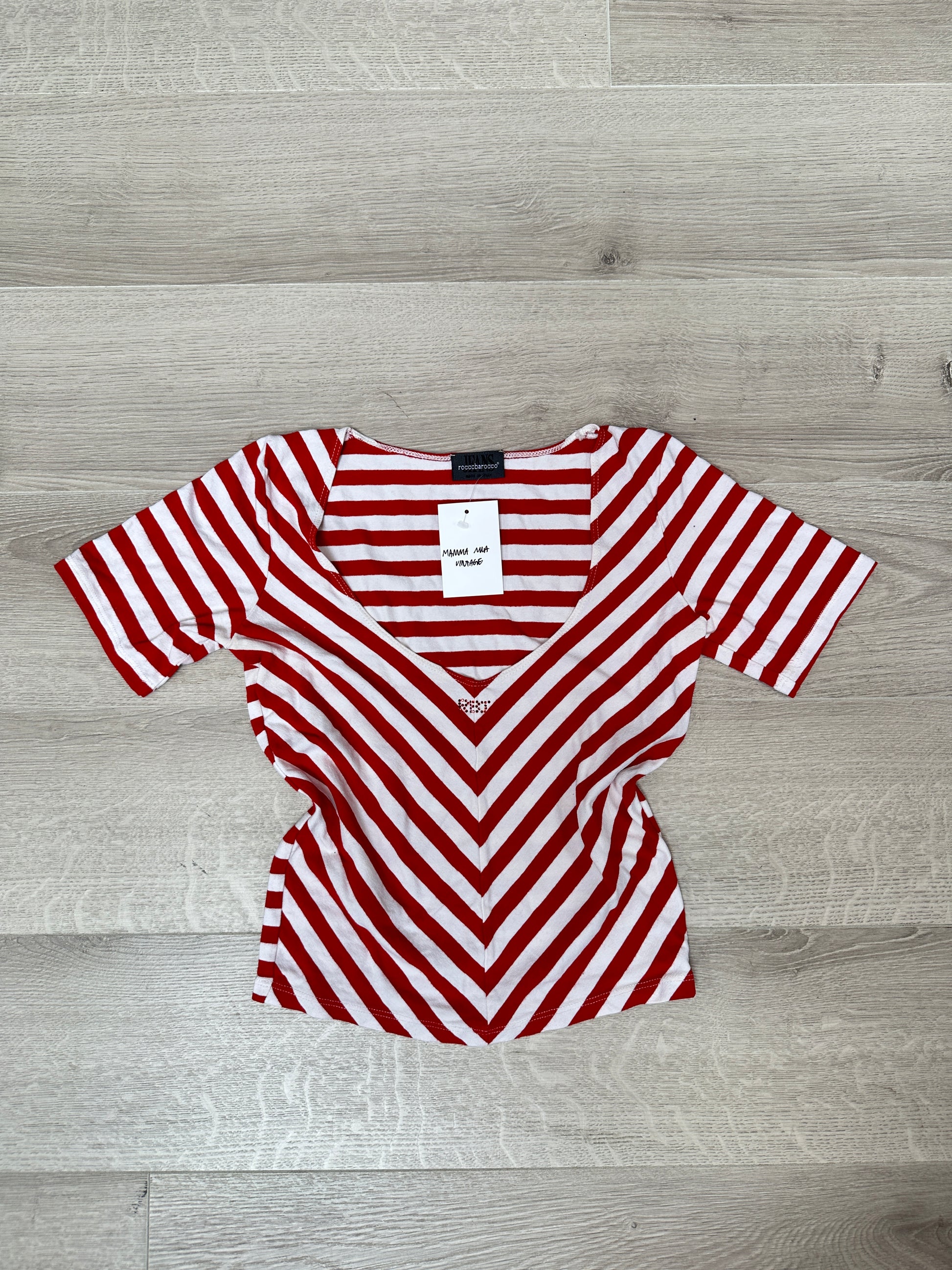 ROCCO BAROCCO WITHE &amp; RED STRIPED T-SHIRT