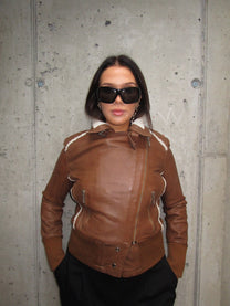 BROWN LEATHER JACKET WITH FUR LINING