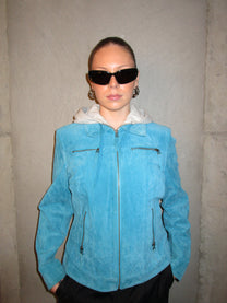 BLUE SUEDE JACKET WITH A HOOD
