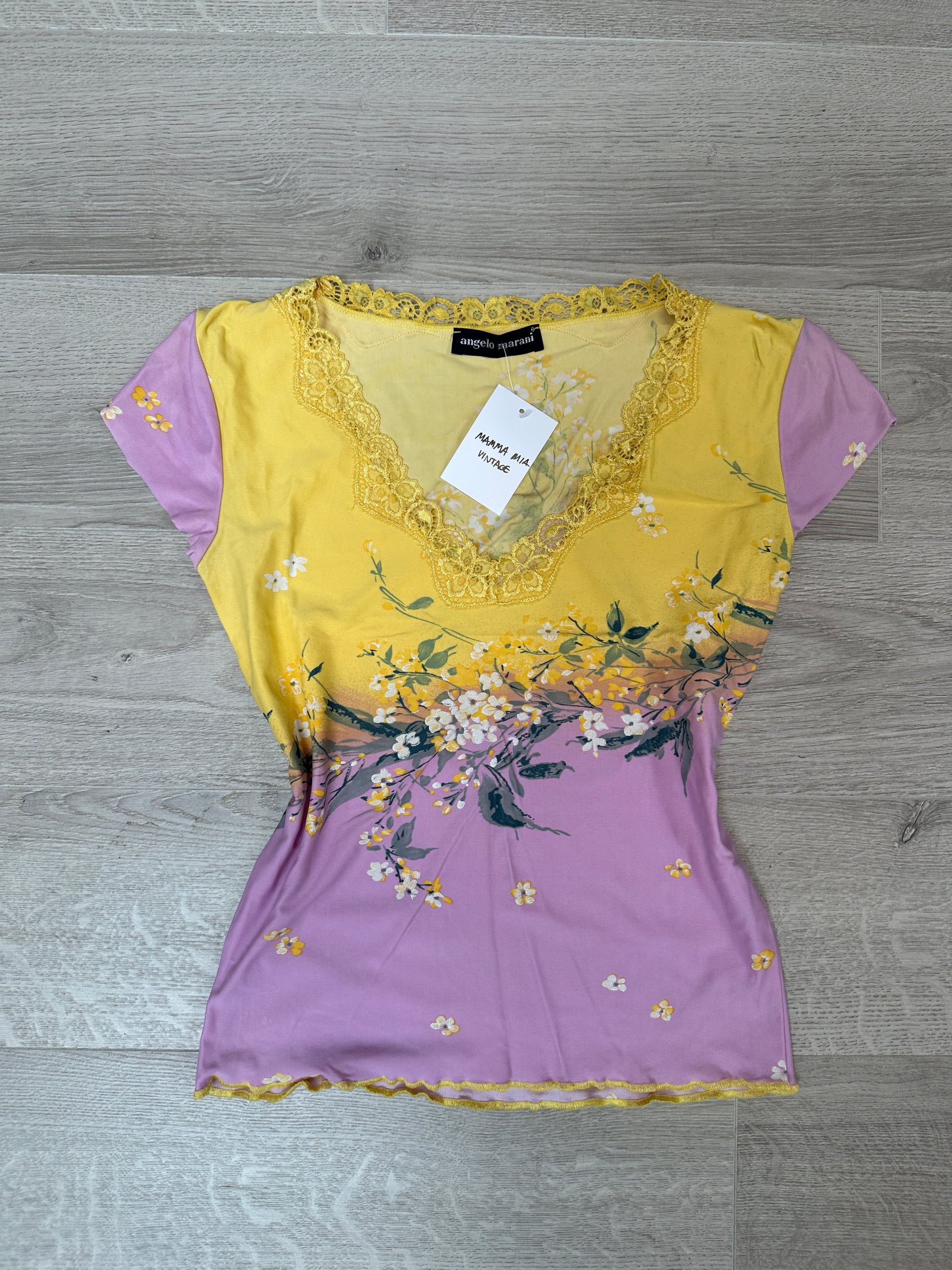 YELLOW &amp; PURPLE FLOWER T-SHIRT