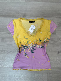 YELLOW &amp; PURPLE FLOWER T-SHIRT