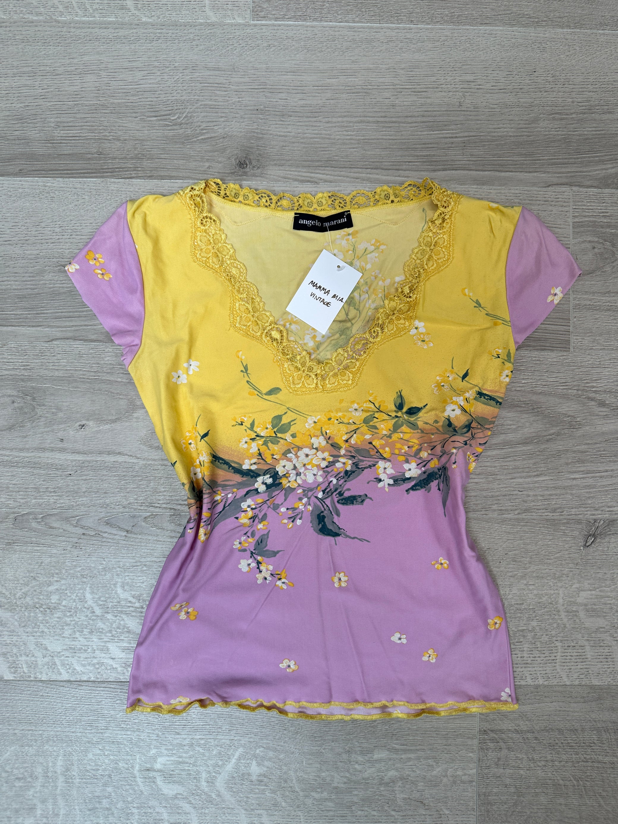 YELLOW &amp; PURPLE FLOWER T-SHIRT