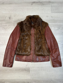 BROWN LEATHER FUR JACKET