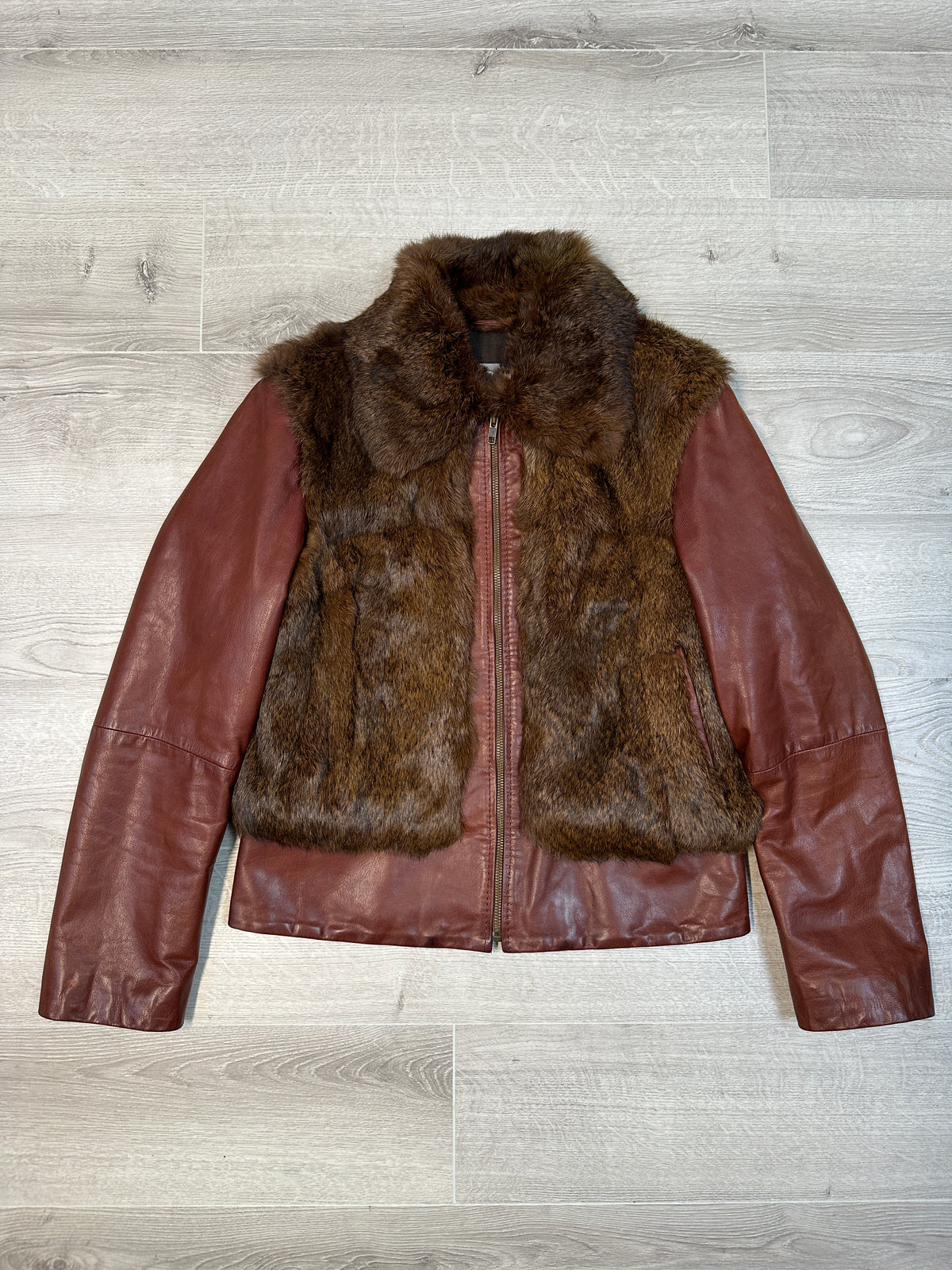 BROWN LEATHER FUR JACKET