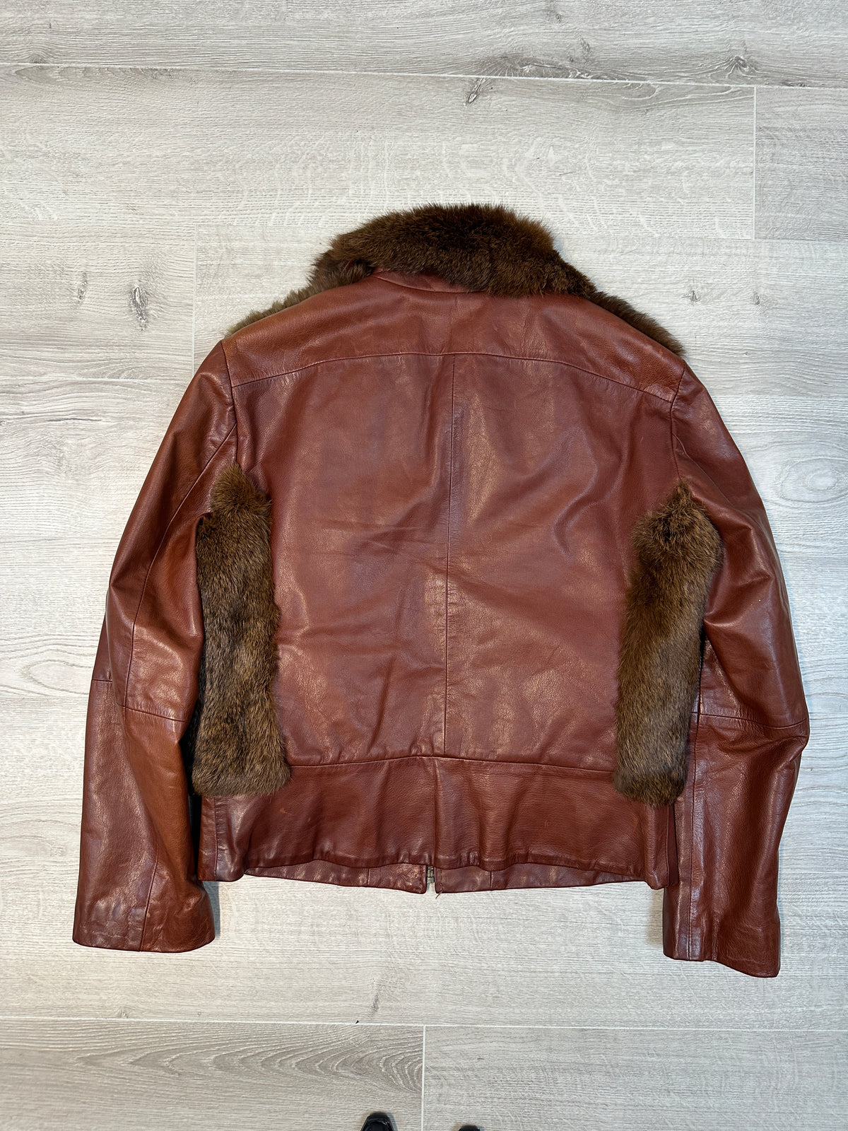 BROWN LEATHER FUR JACKET