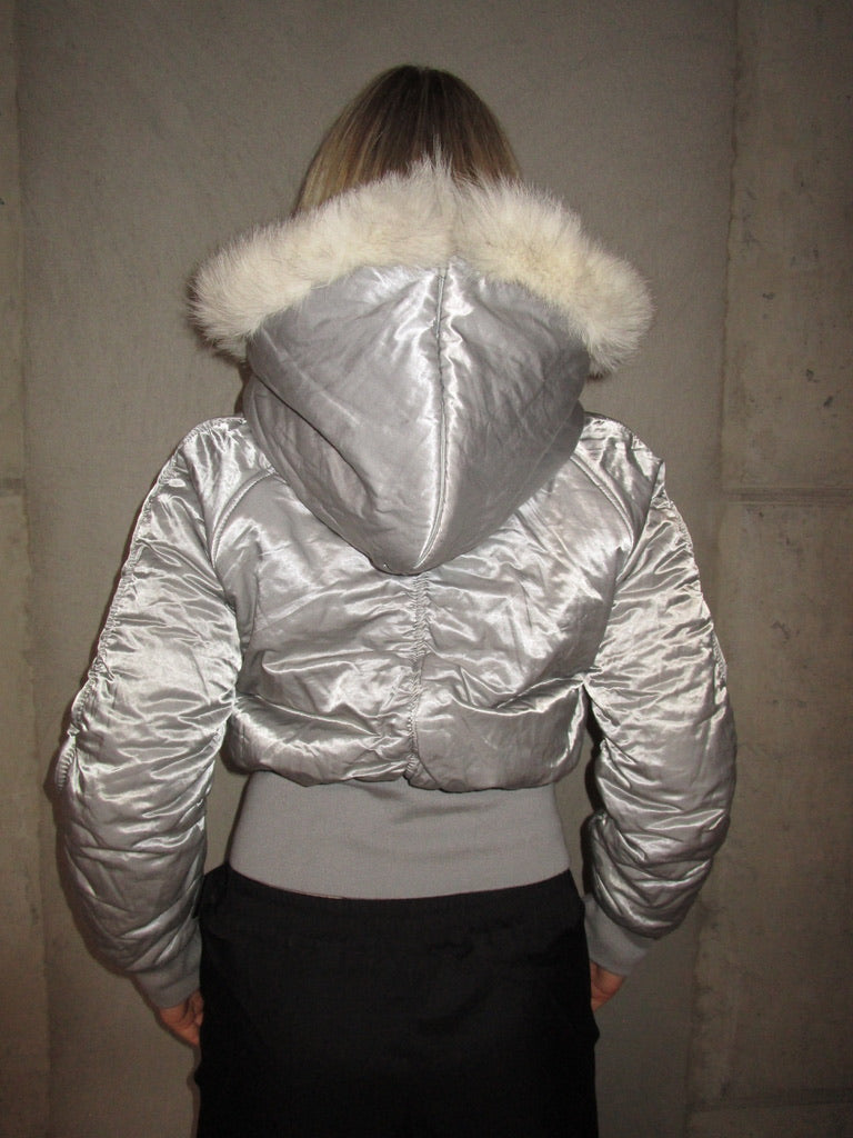 SILVER JACKET WITH A HOOD