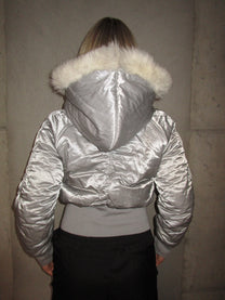 SILVER JACKET WITH A HOOD