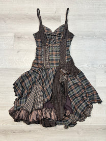 BROWN PLAID LAYERED DRESS