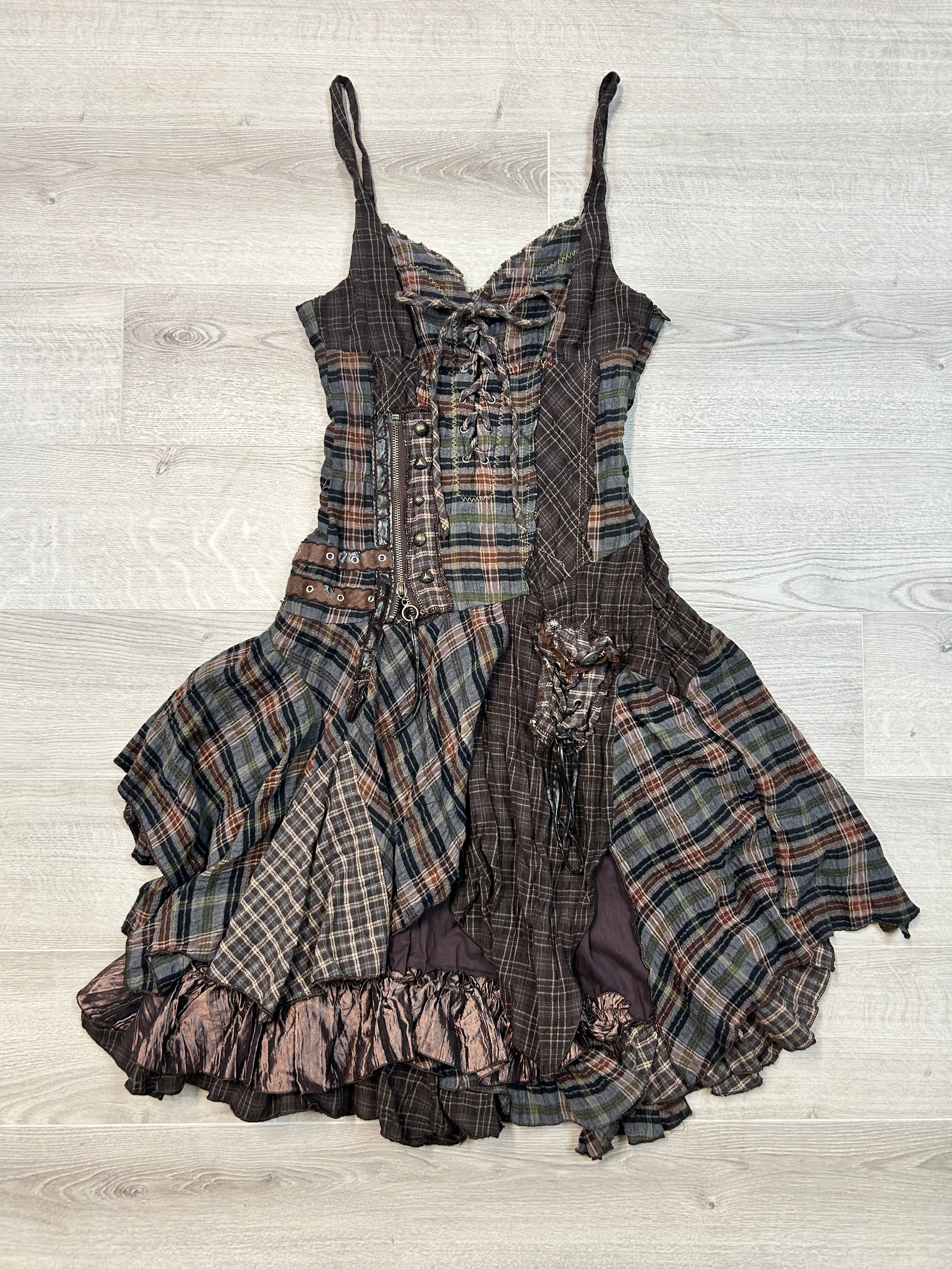 BROWN PLAID LAYERED DRESS
