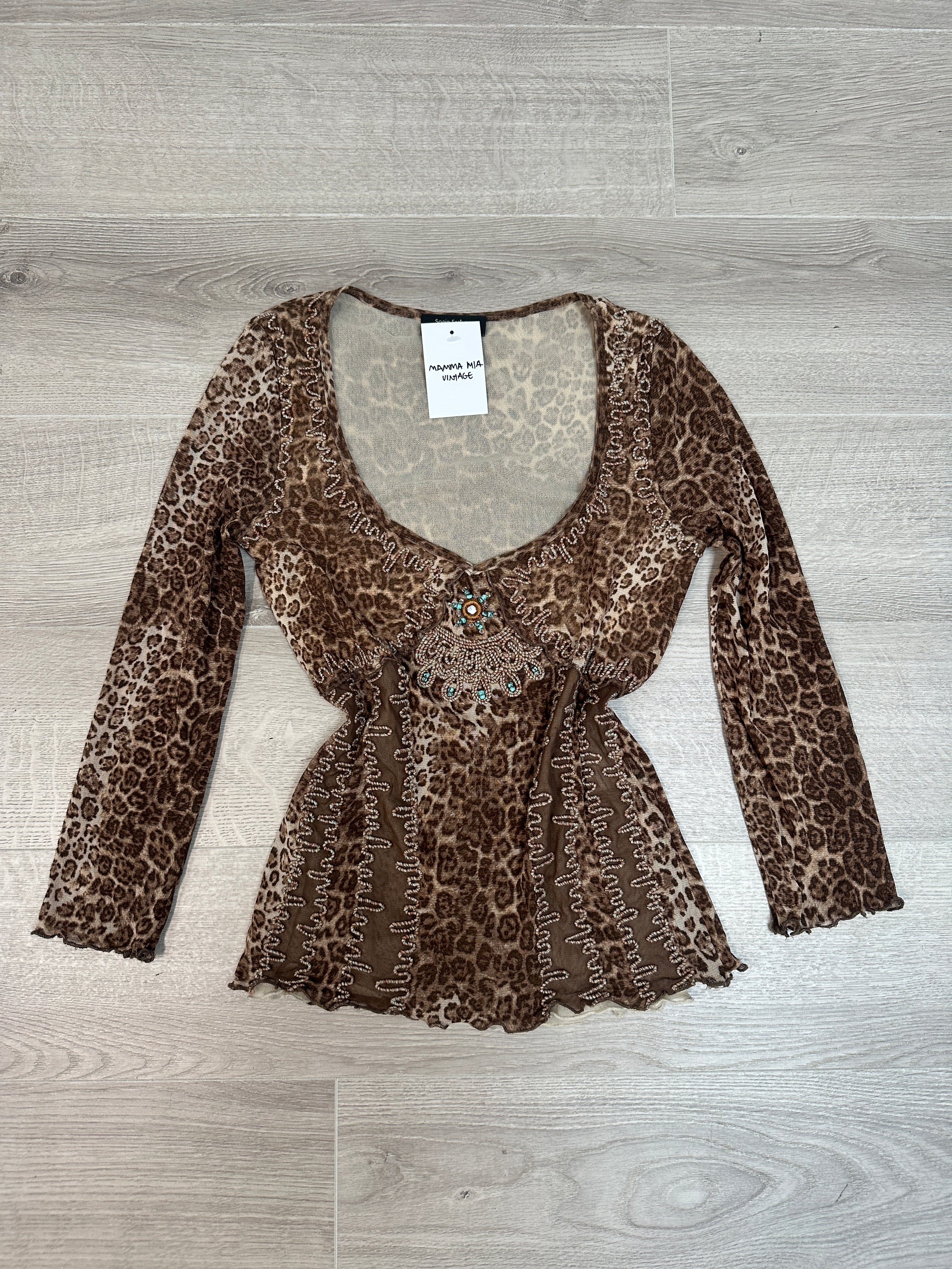 MESH LEOPARD LONG-SLEEVE TOP