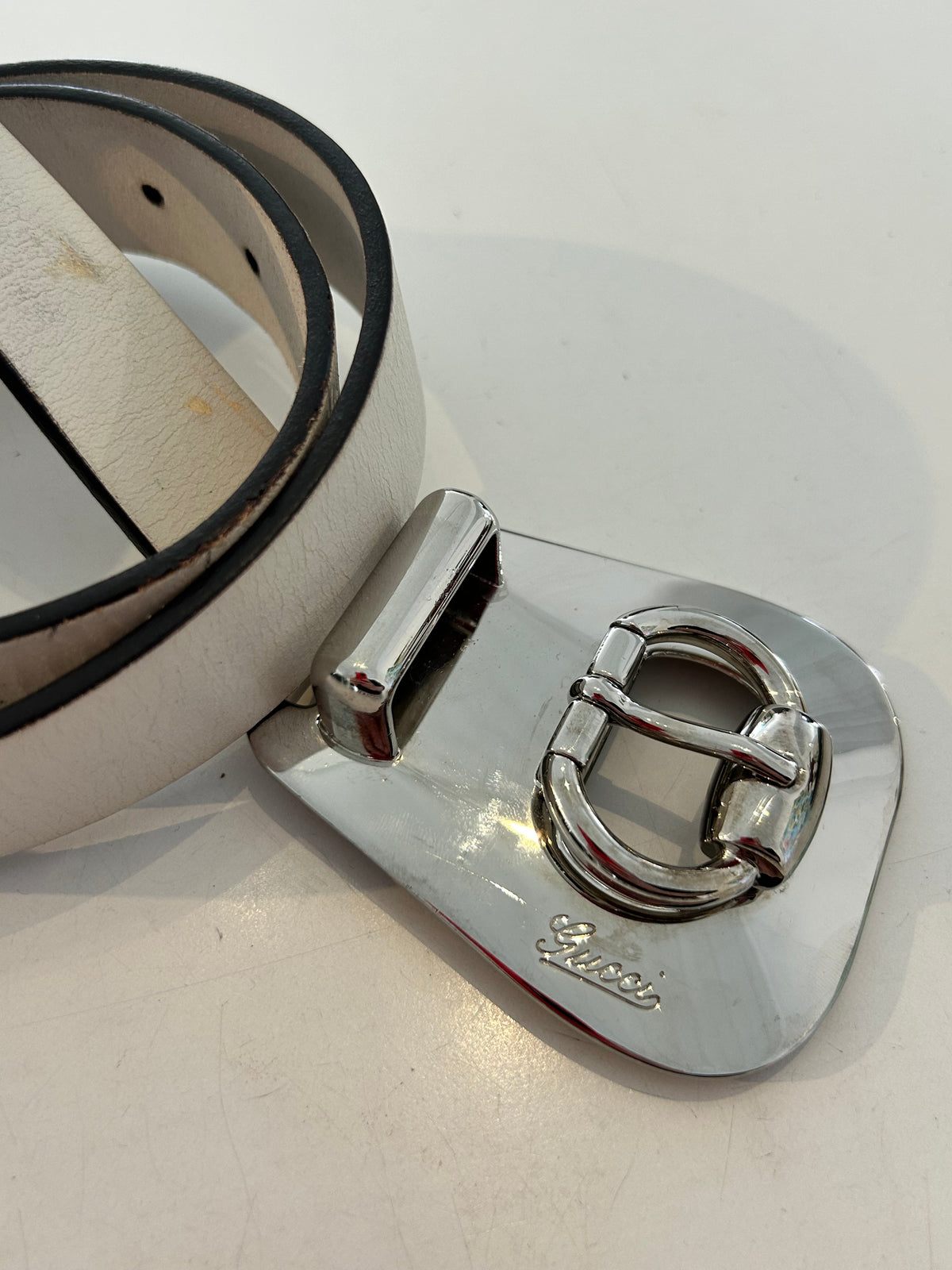 GUCCI WHITE LEATHER BELT