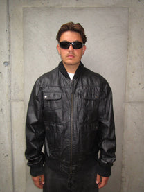 BLACK LEATHER BOMBER