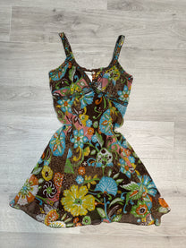BROWN FLOWER MINI DRESSS