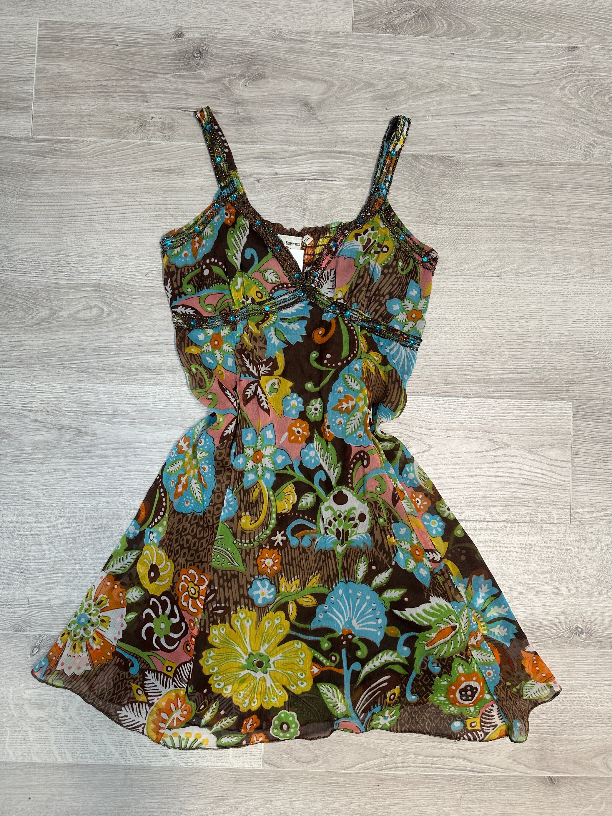 BROWN FLOWER MINI DRESSS