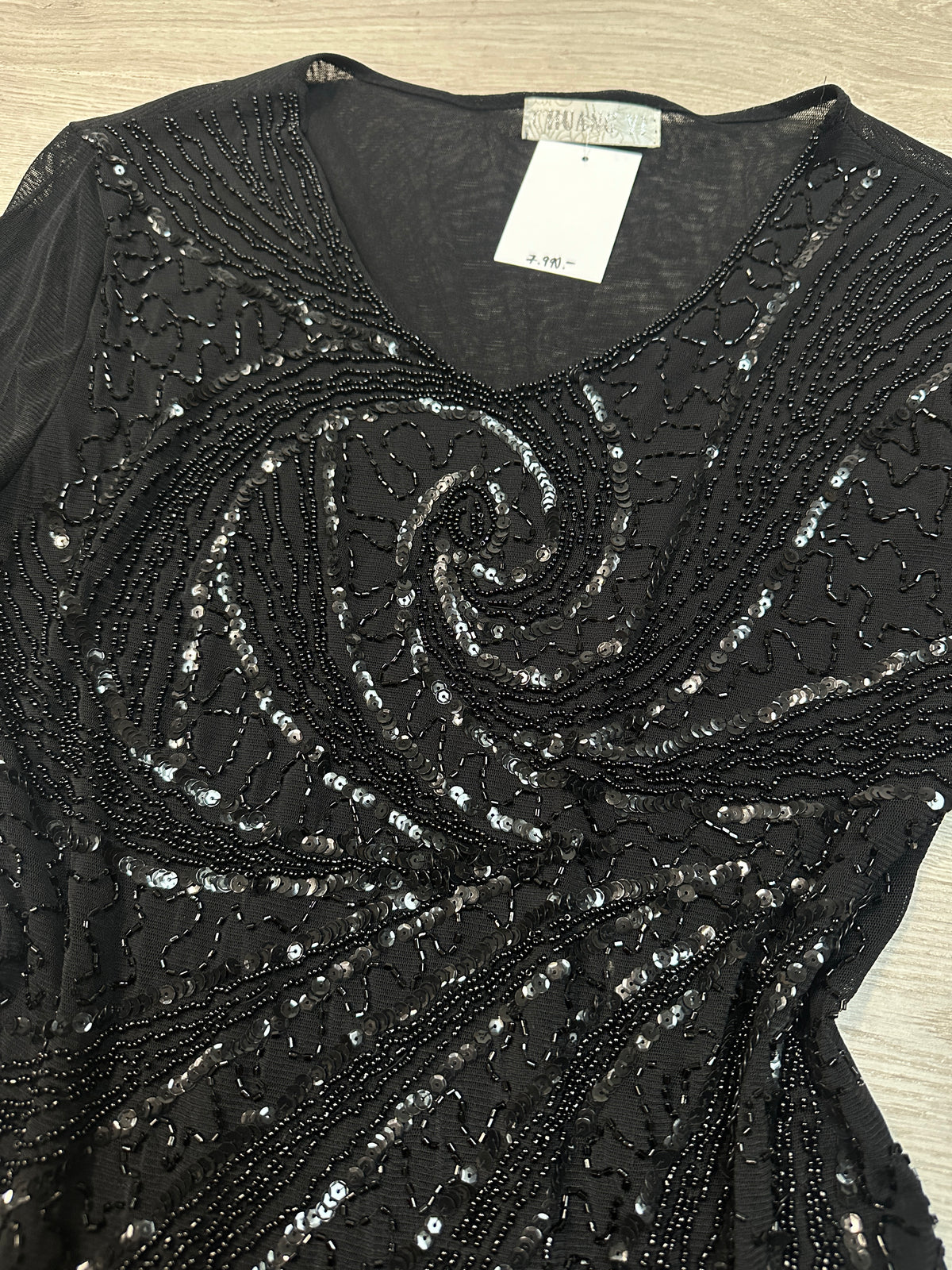BLACK SEQUIN MESH T SHIRT