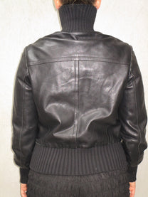 BLACK HIGH NECK LEATHER JACKET
