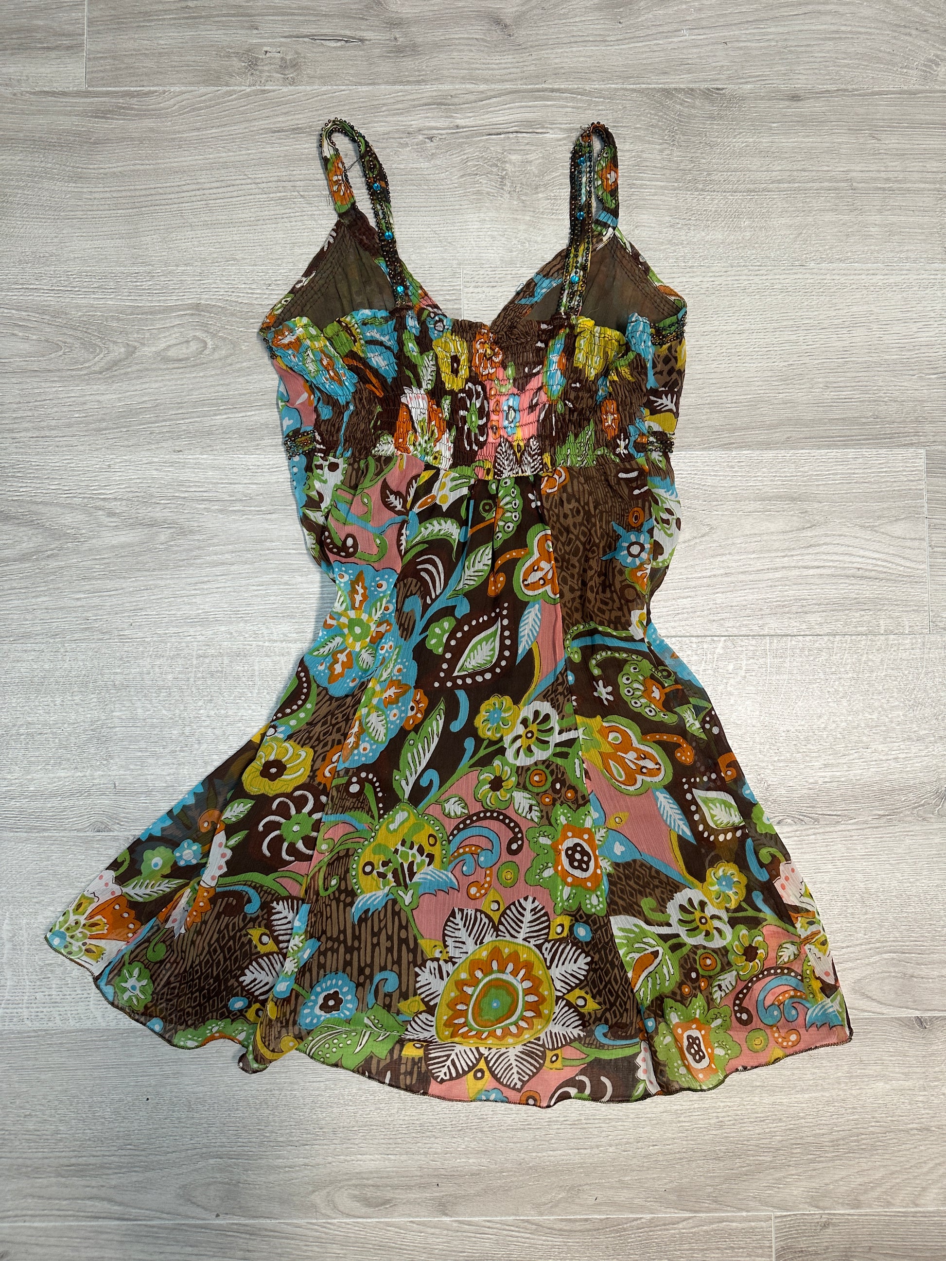 BROWN FLOWER MINI DRESSS