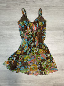 BROWN FLOWER MINI DRESSS