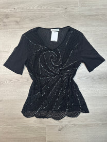 BLACK SEQUIN MESH T SHIRT