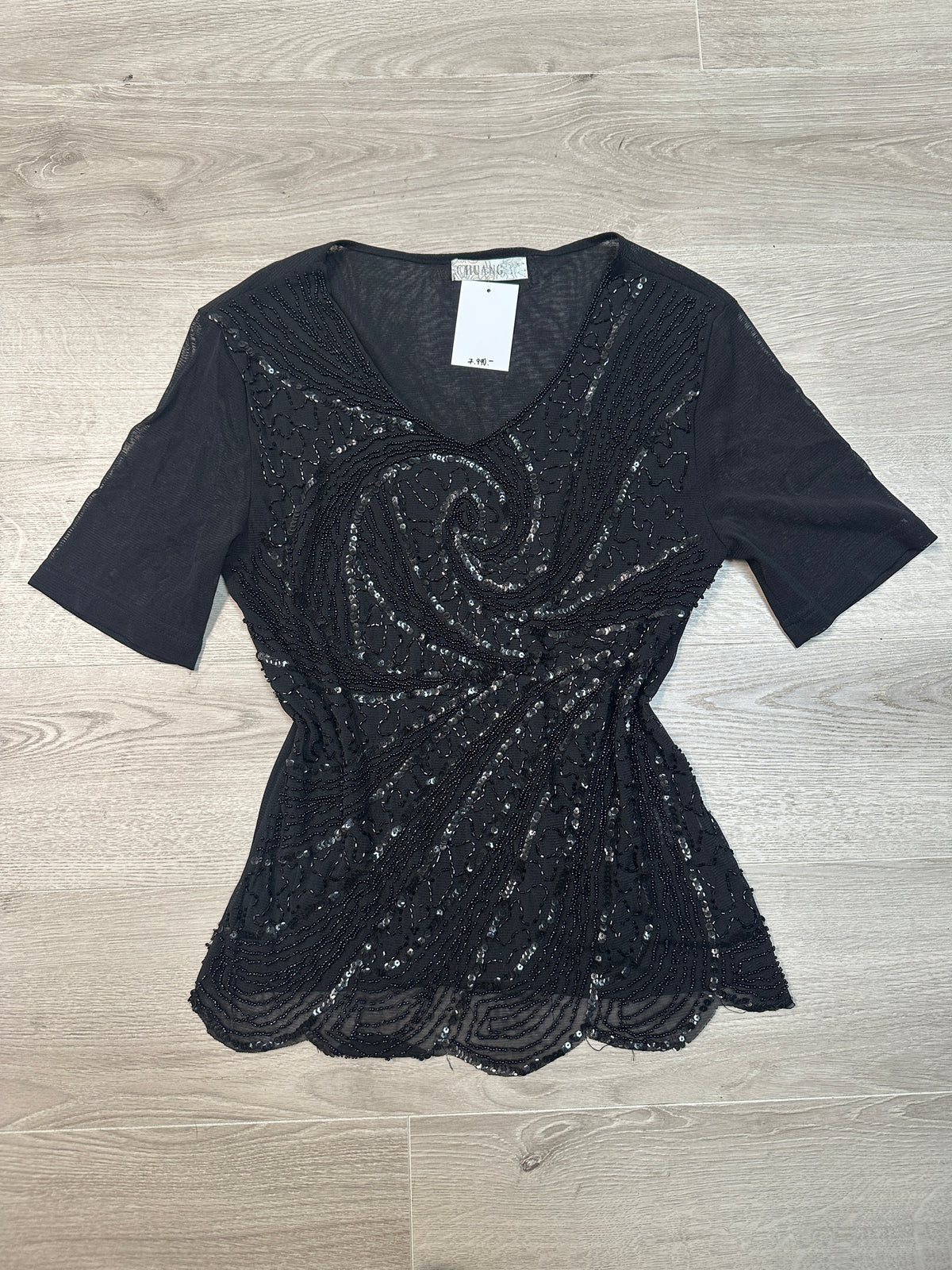 BLACK SEQUIN MESH T SHIRT