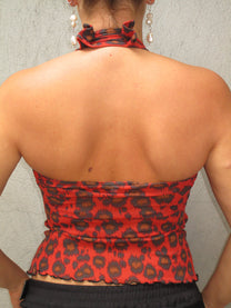 RED LEOPARD HALTER TOP