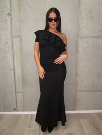 BLACK LONG ONE SHOULDER DRESS