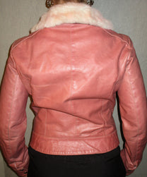 PINK LEATHER JACKET WITH RABBIT FUR