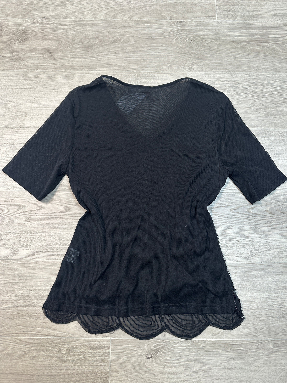 BLACK SEQUIN MESH T SHIRT