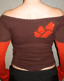 BROWN &amp; ORANGE OFF SHOULDER TOP