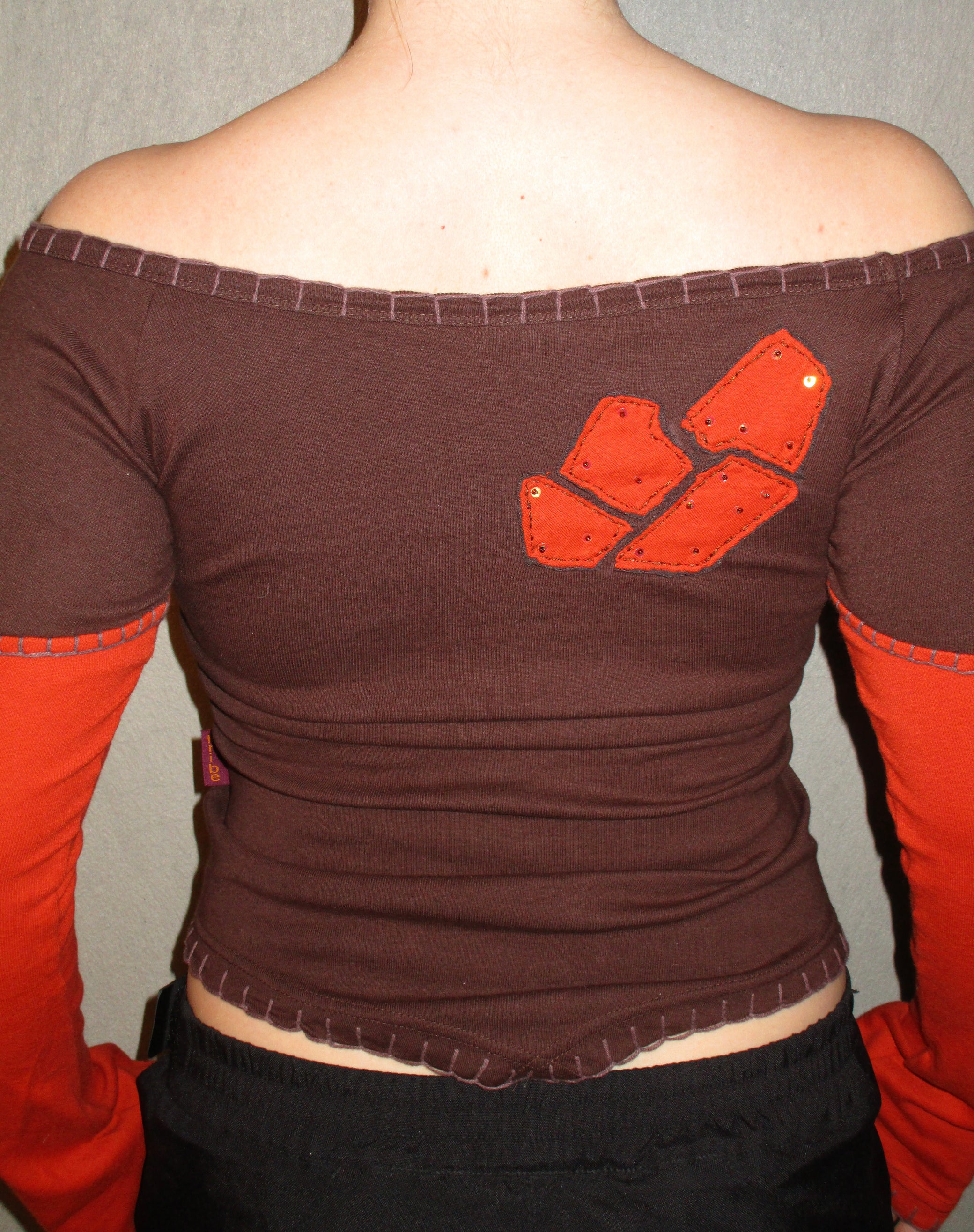 BROWN &amp; ORANGE OFF SHOULDER TOP