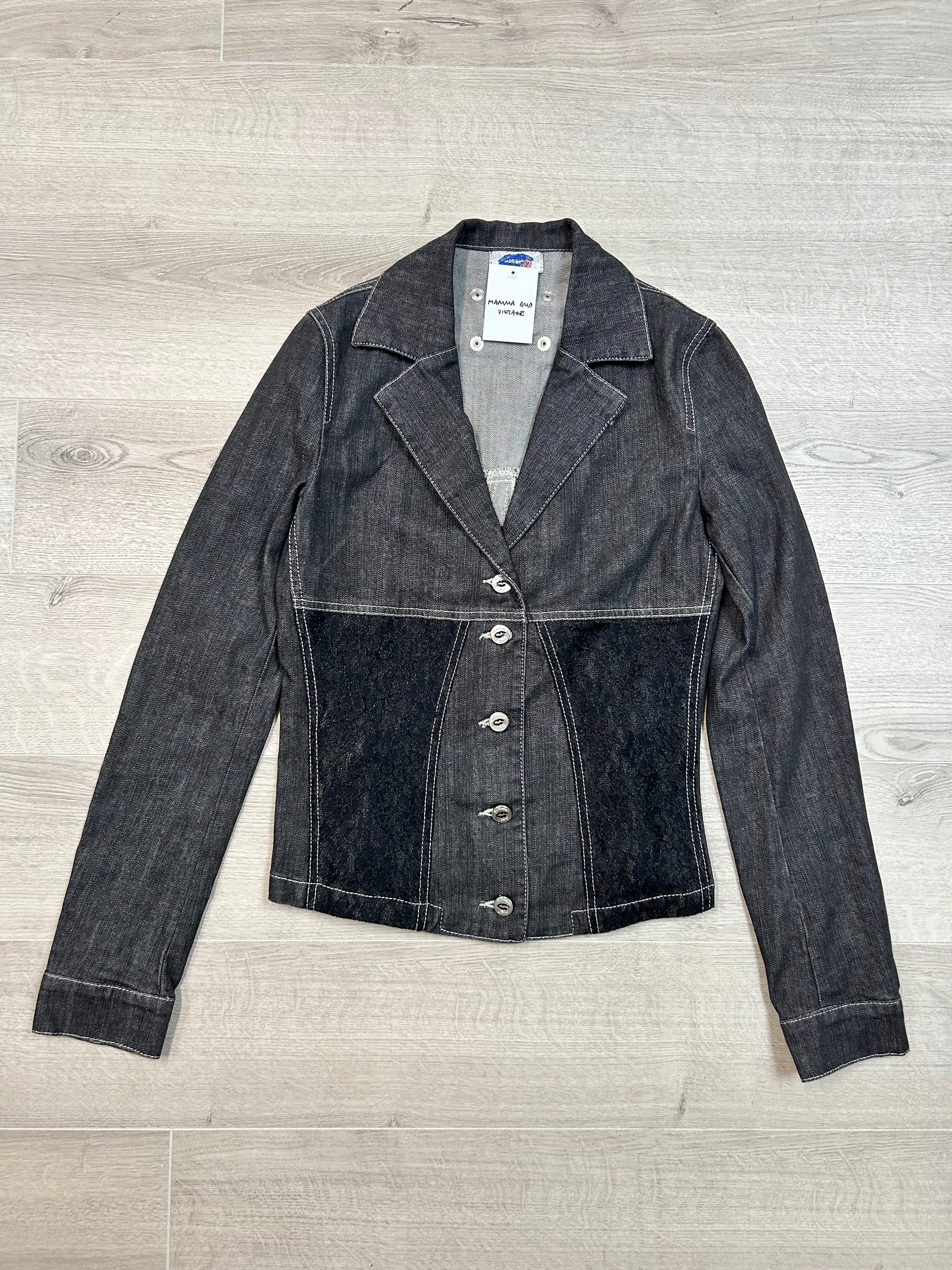BLACK DENIM BLAZER WITH LACE