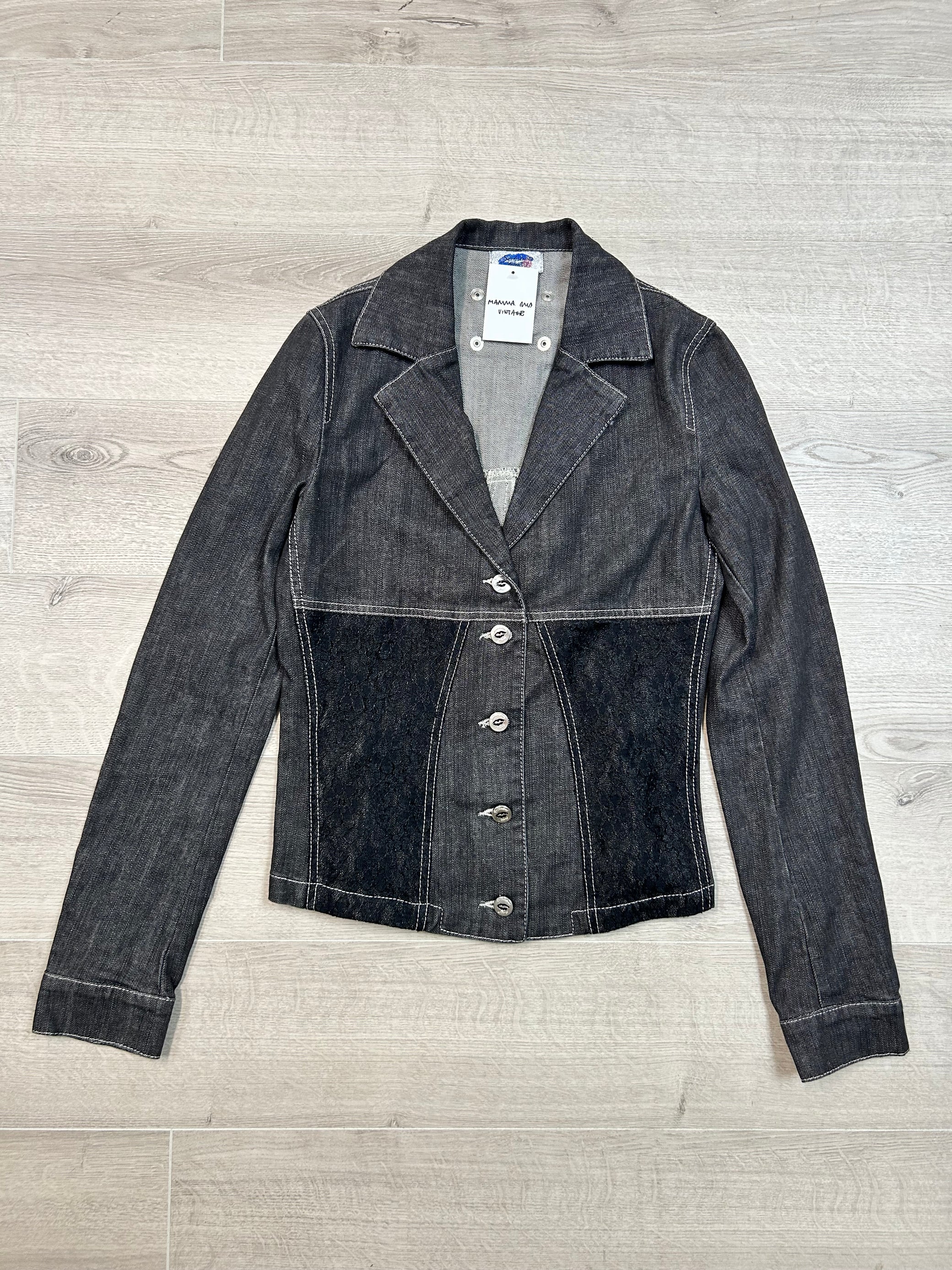 BLACK DENIM BLAZER WITH LACE