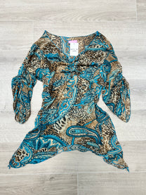 BLUE AND LEOPARD PRINTED MESH TOP