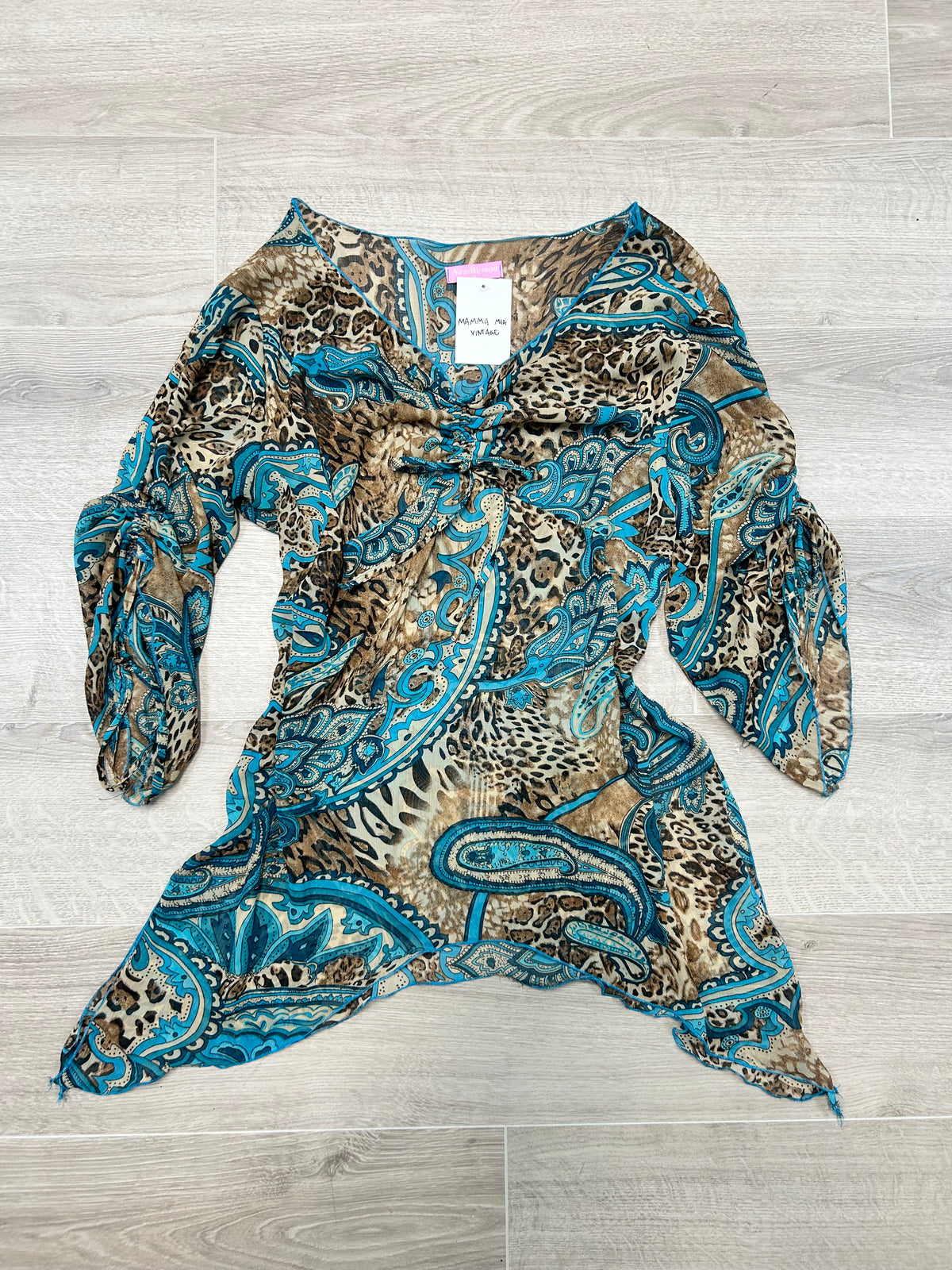 BLUE AND LEOPARD PRINTED MESH TOP