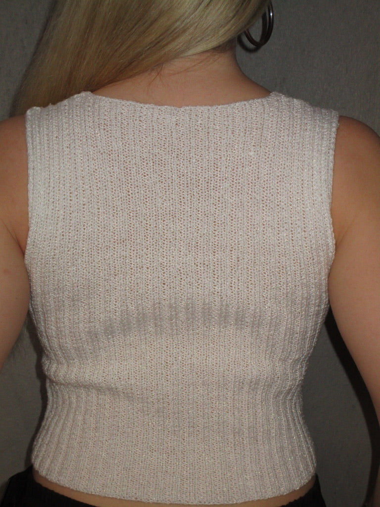 WHITE KNITTED TOP WITH ORANGE DETAIL
