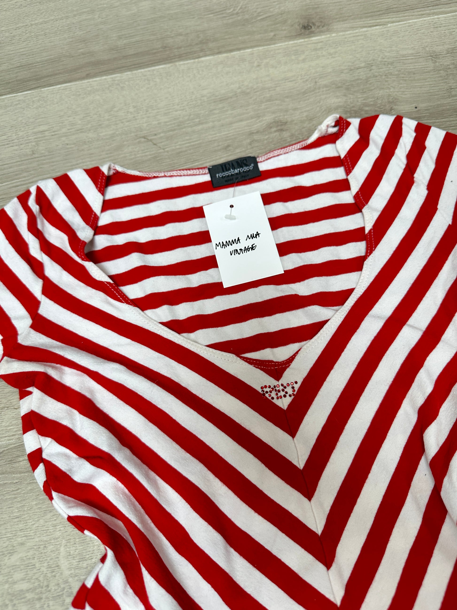 ROCCO BAROCCO WITHE &amp; RED STRIPED T-SHIRT