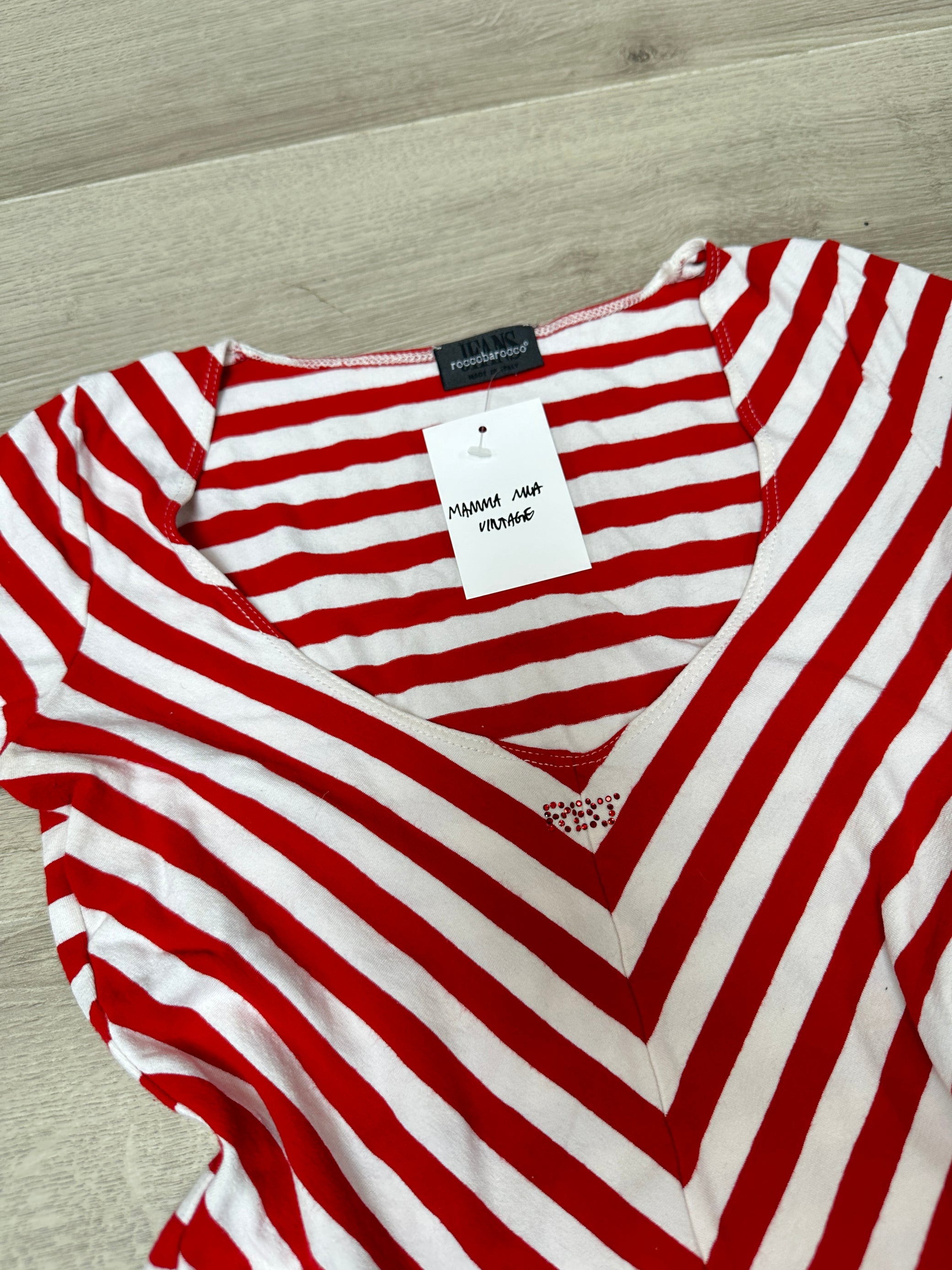ROCCO BAROCCO WITHE &amp; RED STRIPED T-SHIRT
