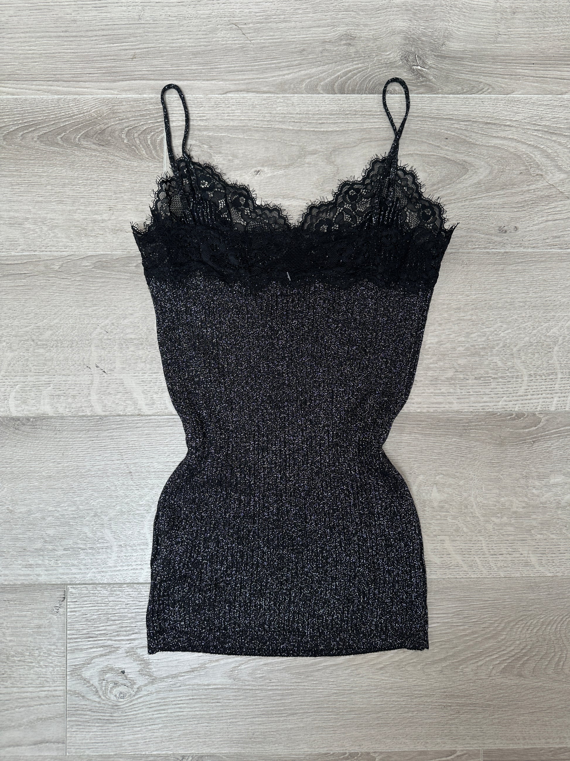 SILVER TOP WITH BLACK LACE