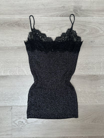 SILVER TOP WITH BLACK LACE