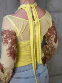 YELLOW PRINTED MESH TOP