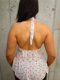 WHITE HALTER TOP WITH FLOWERS