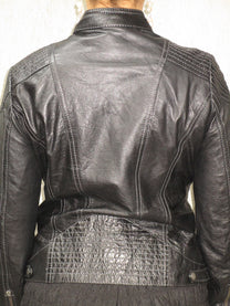 BLACK LEATHER JACKET WITH WHITE STITCHING