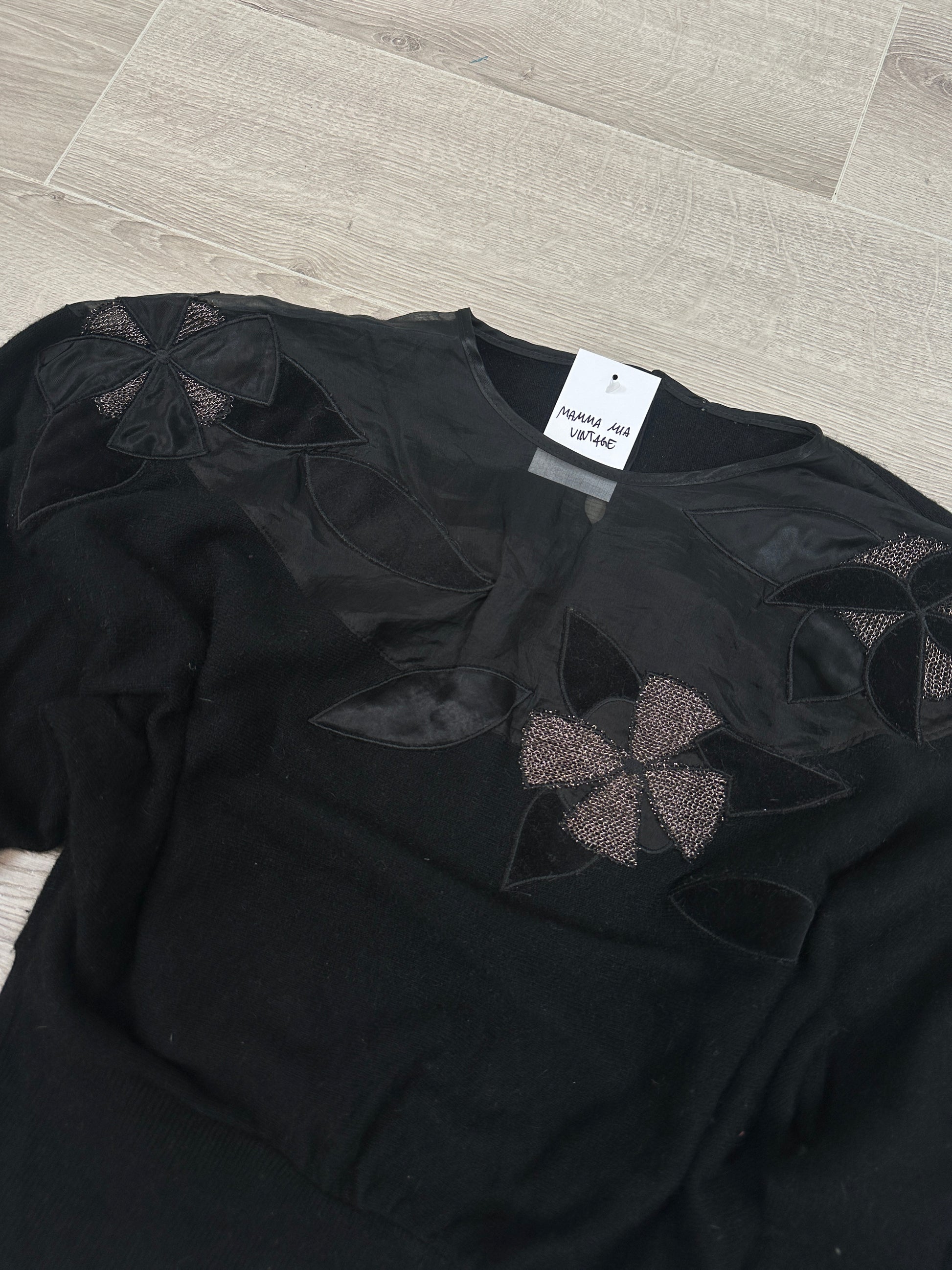 BLACK SWEATER WITH SEETHRUGH DETAIL