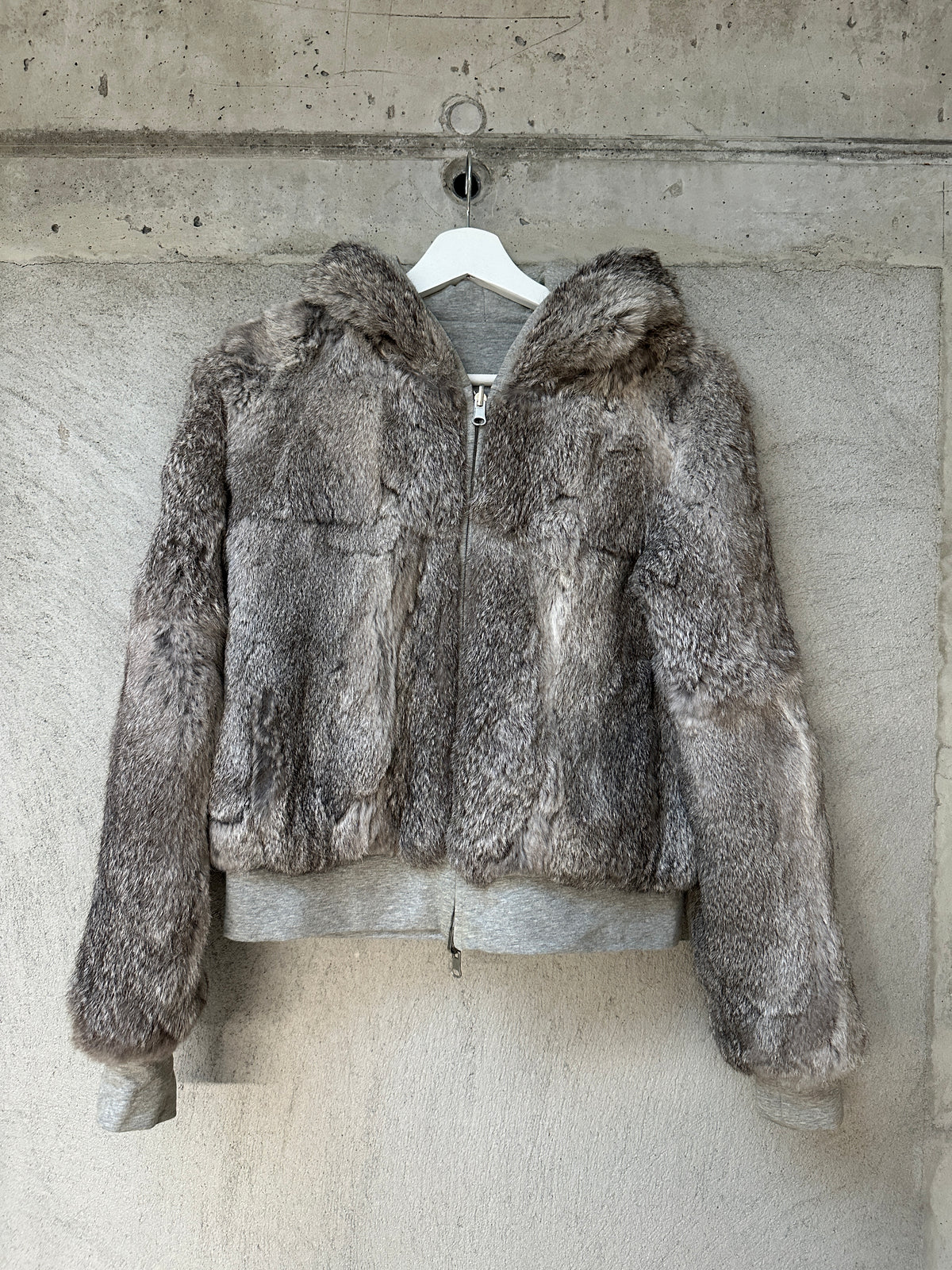 RABBIT FUR REVERSABLE HOODED JACKET
