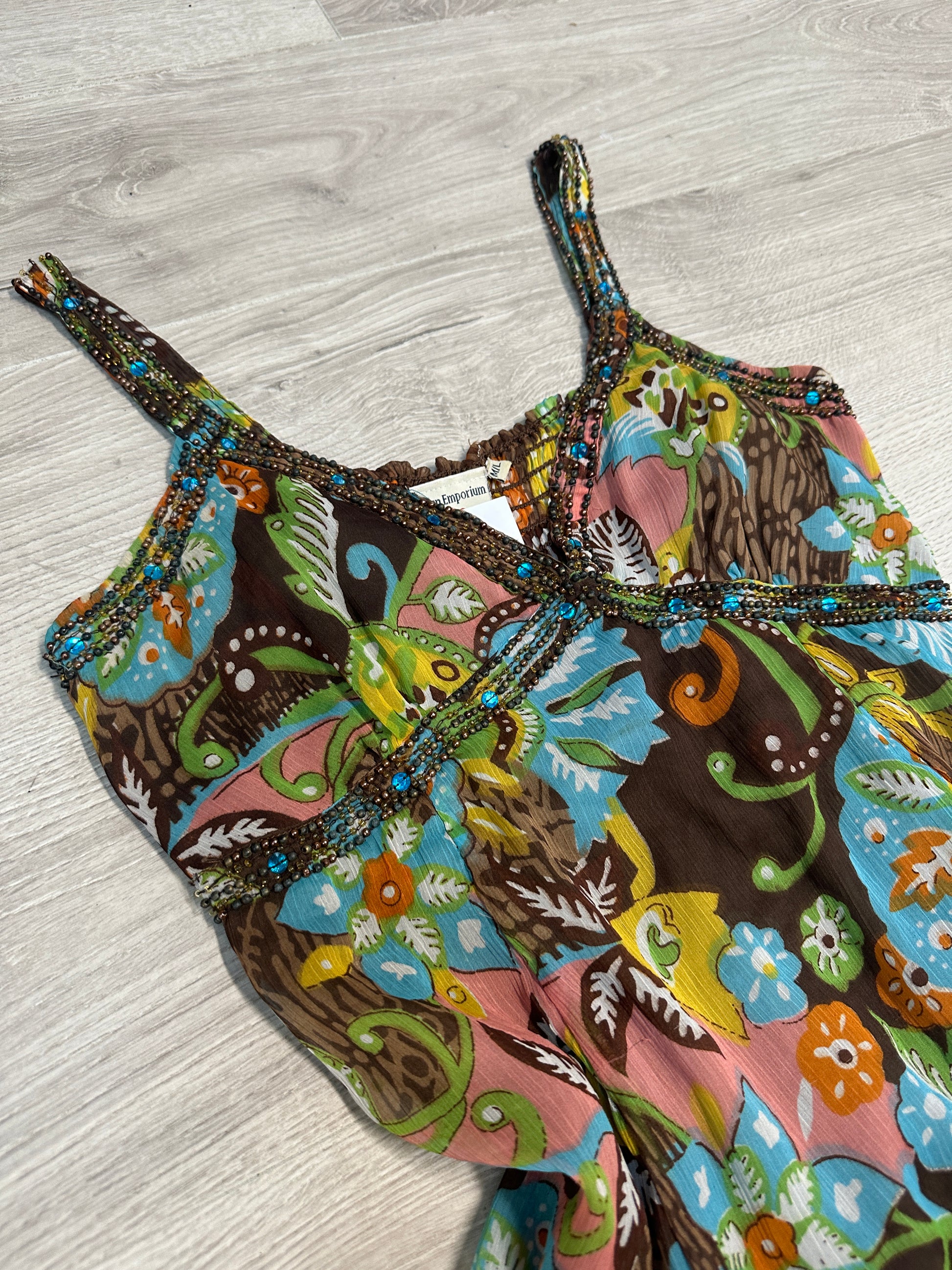BROWN FLOWER MINI DRESSS