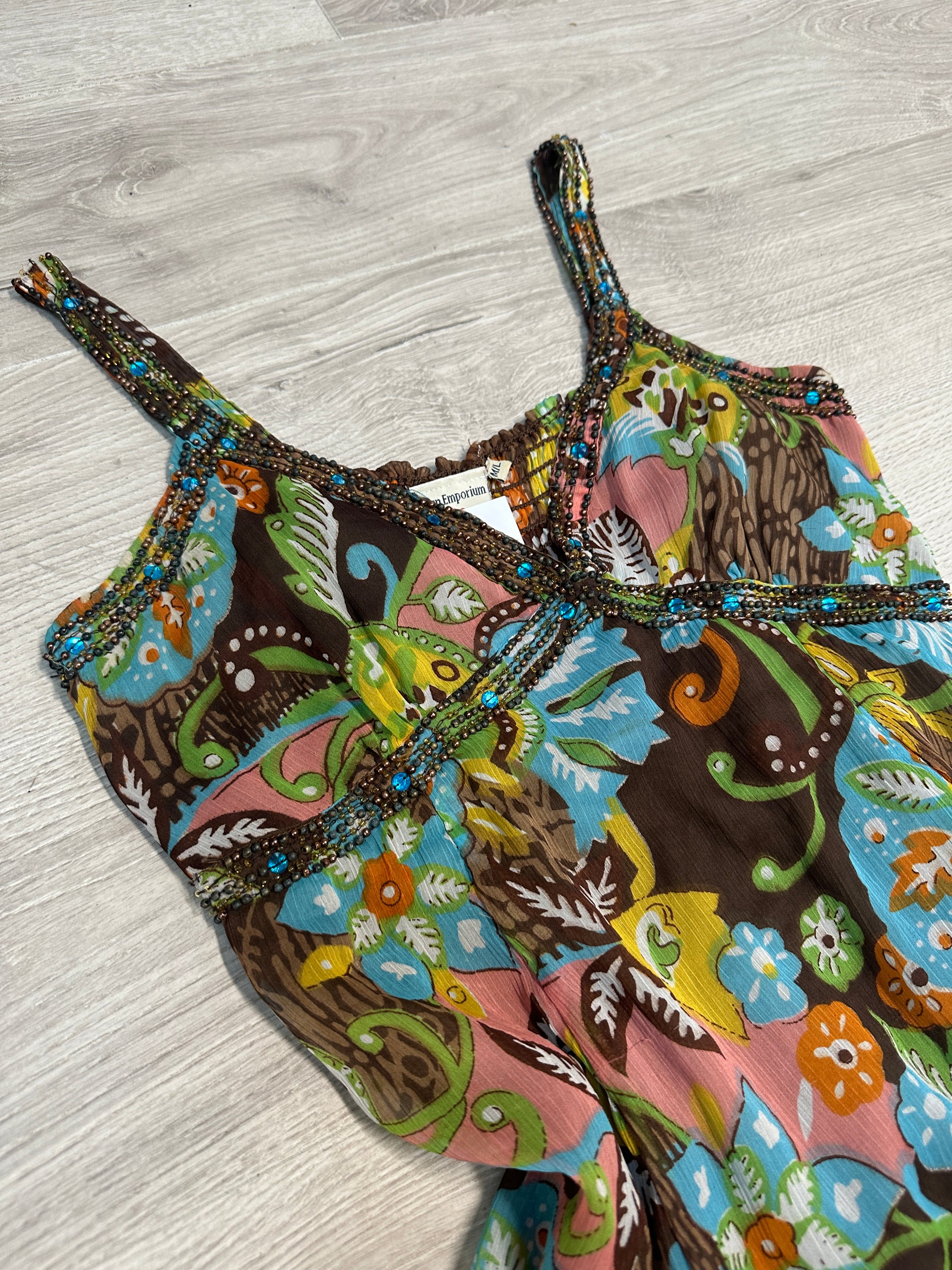 BROWN FLOWER MINI DRESSS